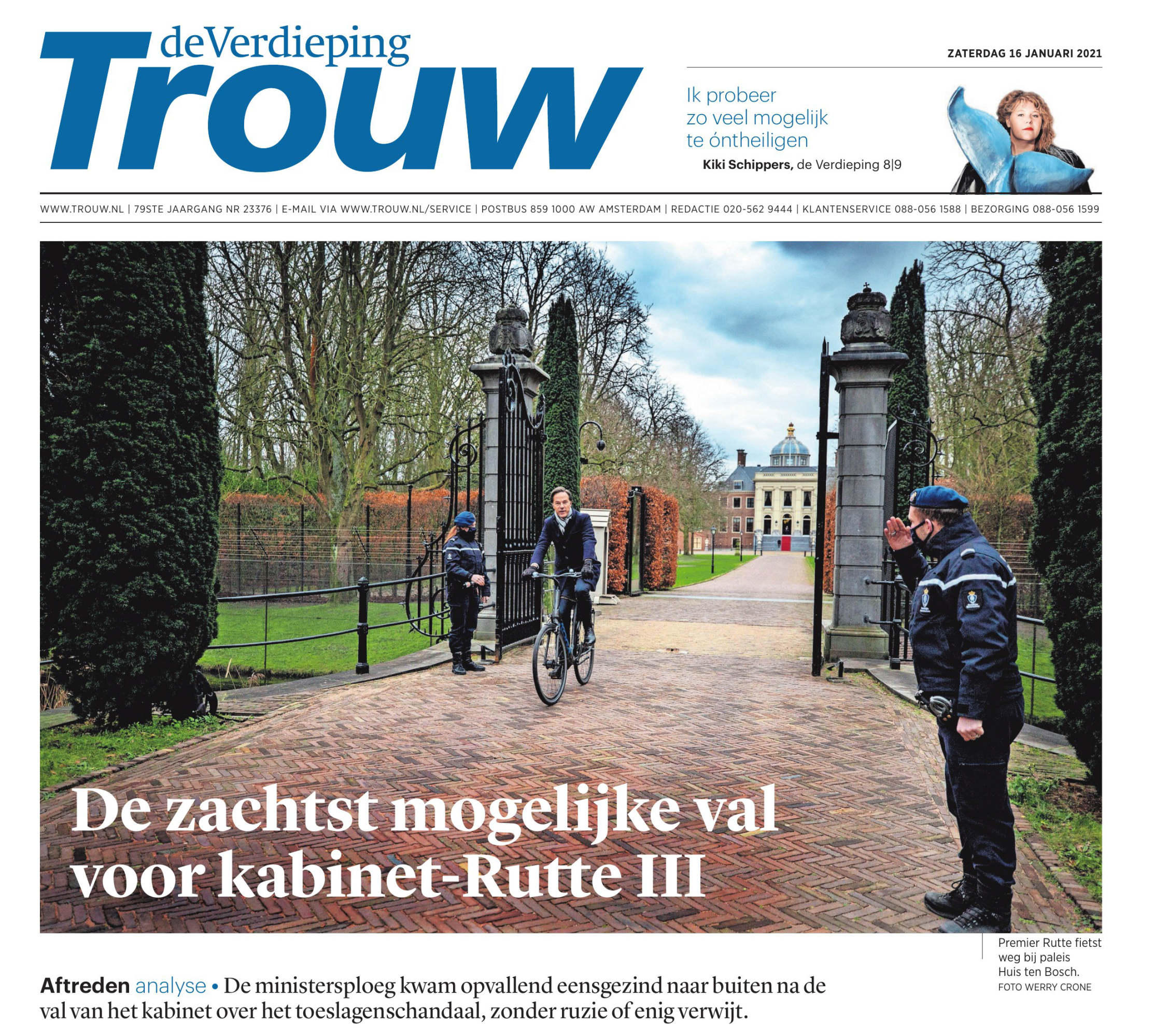 front page of Trouw from January 16, 2021